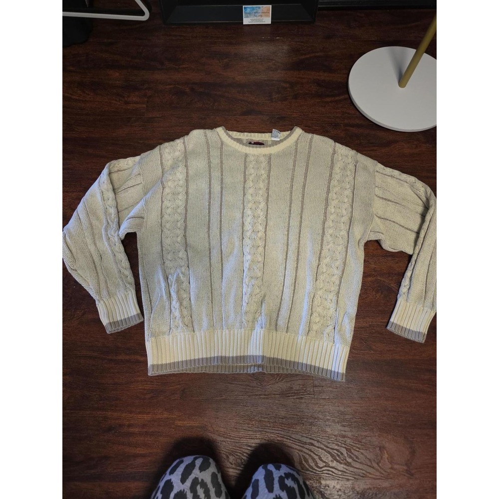 Bugle Boy Classics Cable Knit Sweater XL 90s Y2K Cream Cotton Grandpa Preppy